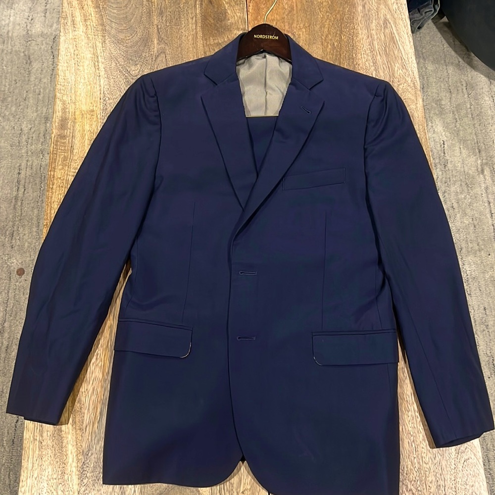 Brooks Brothers navy suit.